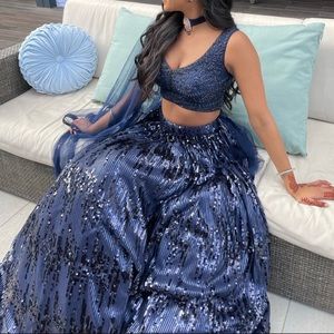 Blue Sequin Indian Lehenga Size S